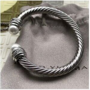 David Yurman Pearl Cable Bracelet w Diamonds/7mm